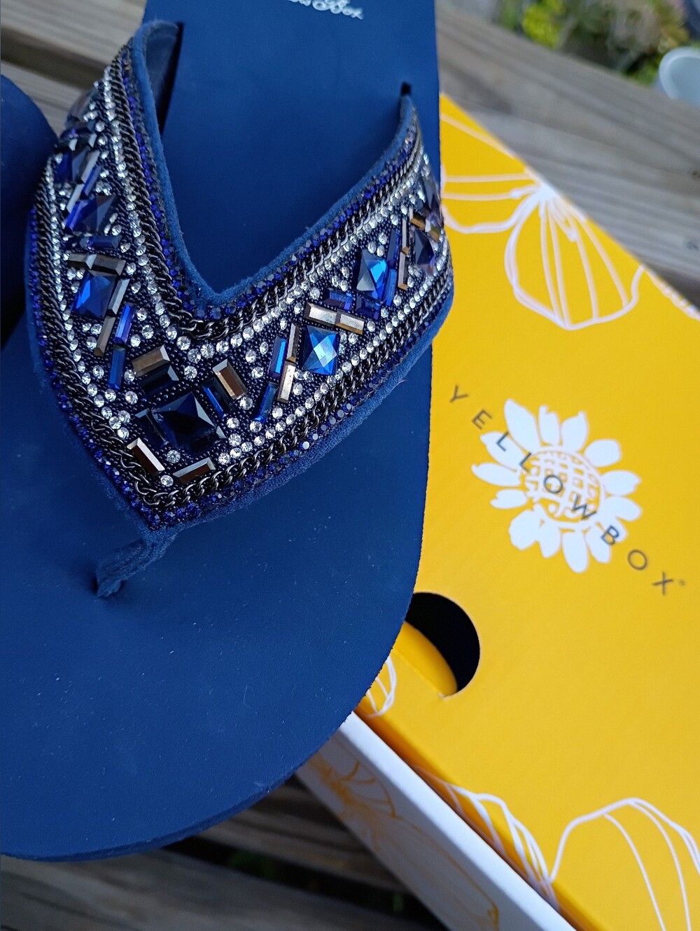 Yellow Box Blue Jeweled Saverina Thong Sandals - Blue